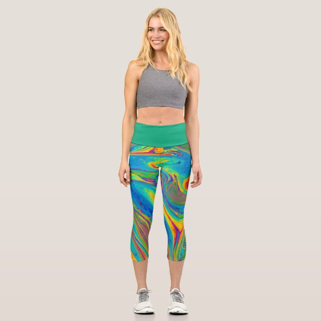 Colourful Swirl Design Capri Leggings (Front)