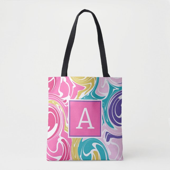 Colourful Swirl Monogram Personalized Tote Bag (Front)