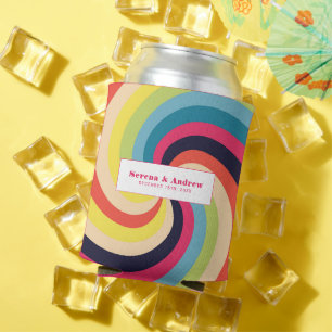 Colourful Swirl Retro Wedding  Can Cooler