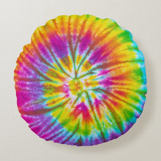 Colourful Swirl Tie-Dye Abstract. Round Pillow (Front)