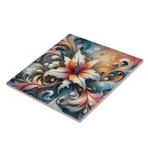 Colourful Swirling Floral Design With Lily Tile