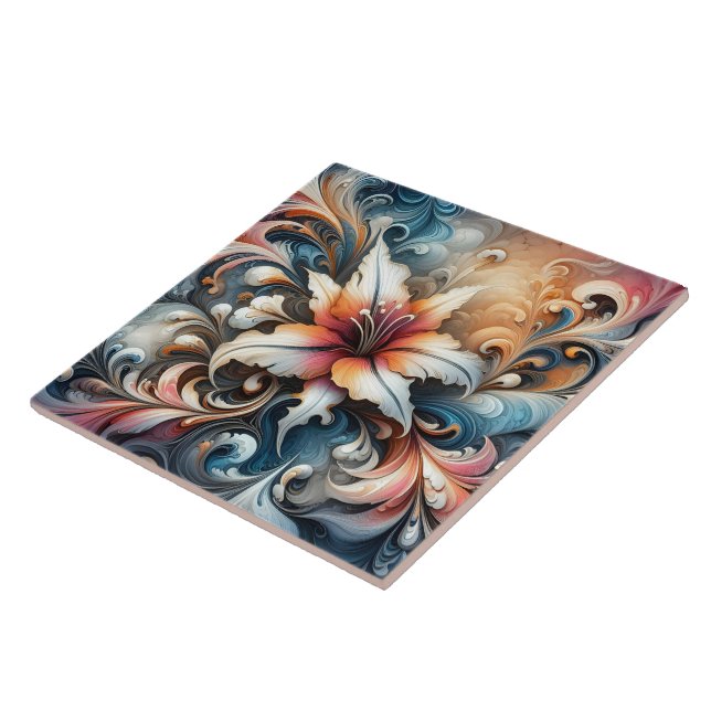 Colourful Swirling Floral Design With Lily Tile (Side)