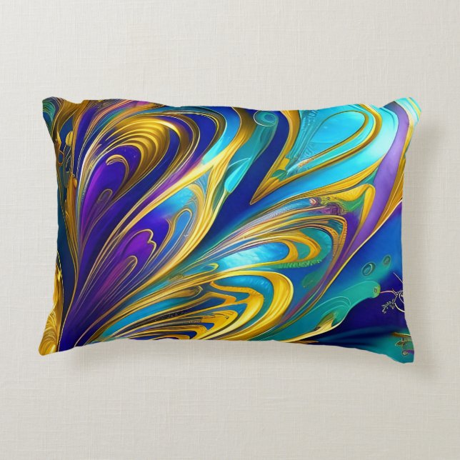 Colourful Swirls Abstract, blue gold purple Accent Pillow (Back)