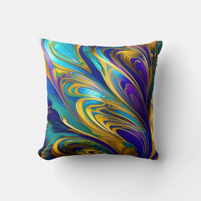 Colourful Swirls Abstract, blue gold purple Throw Pillow (Front)