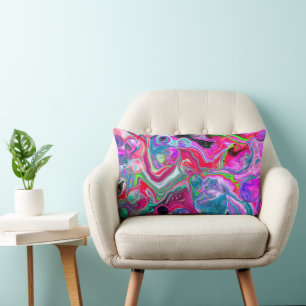 Colourful Swirls Abstract Fluid Art Lumbar Pillow