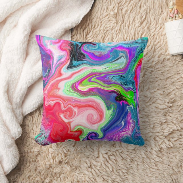Colourful Swirls Abstract Fluid Art Throw Pillow (Blanket)