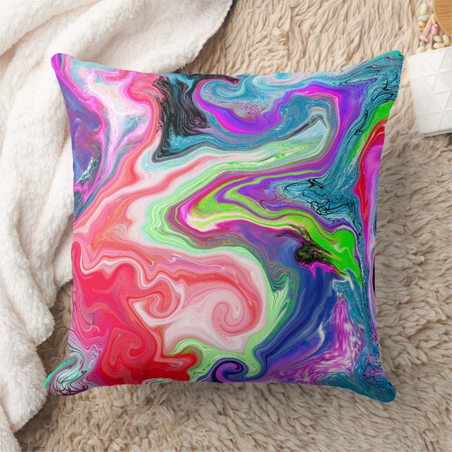 Colourful Swirls Abstract Fluid Art Throw Pillow (Blanket)