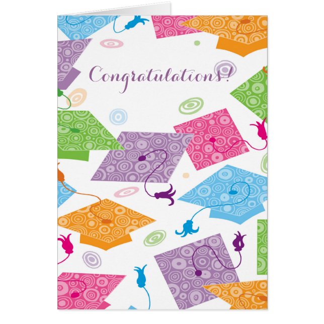 Colourful swirls caps graduation customizable card (Front)