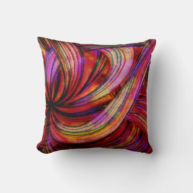 Colourful Swirls, Painted Crayon Abstract Throw Pillow (Front)