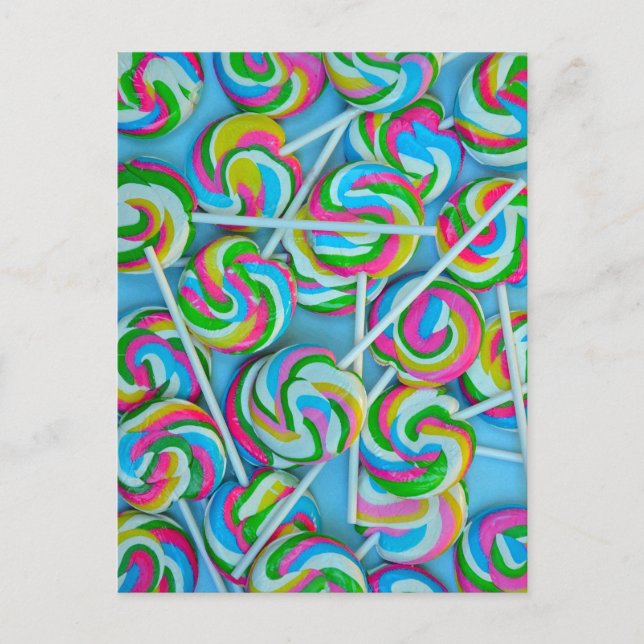 Colourful swirly lollipops pattern postcard (Front)