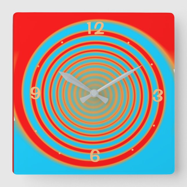 Colourful Swirly Red and Aqua> Kitchen Clock (Front)