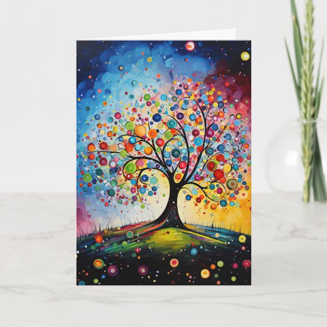 Colourful Swirly Tree of Life Nature Card (Front)