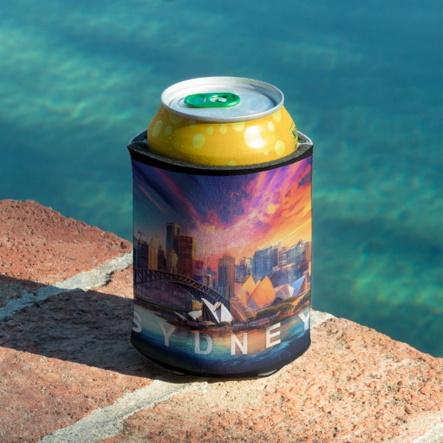 Colourful Sydney Skyline Abstract Art Can Cooler (In Situ Pool)