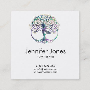 Colourful  symbol for Vriksasana - Yoga Tree pose Square Business Card