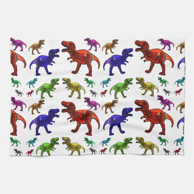 Colourful T-Rex Kitchen Towel (Horizontal)