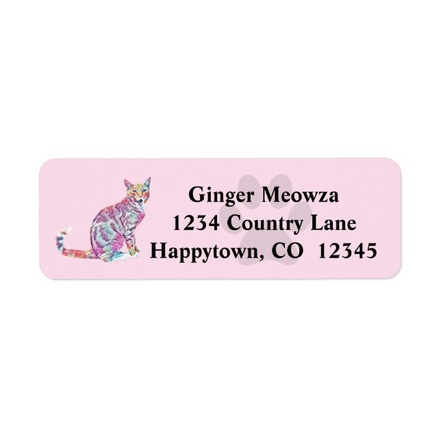 Colourful Tabby Cat Return Address Label (Front)