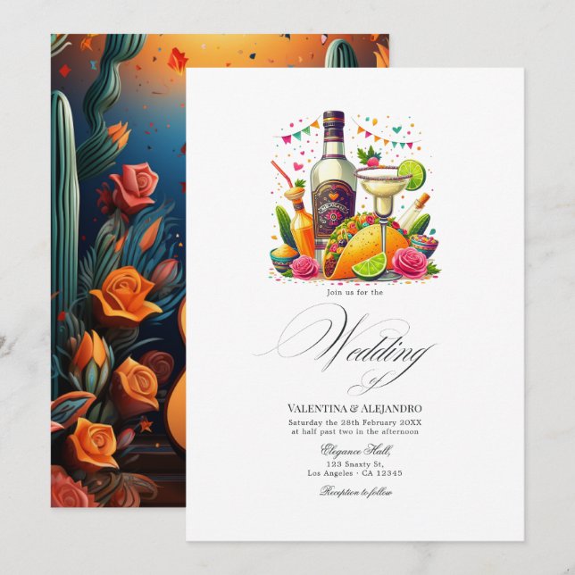 Colourful Tacos and Tequila Fiesta Wedding Invitation (Front/Back)