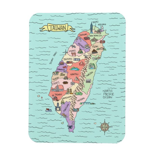 Colourful Taiwan Map Photo Magnet (Vertical)