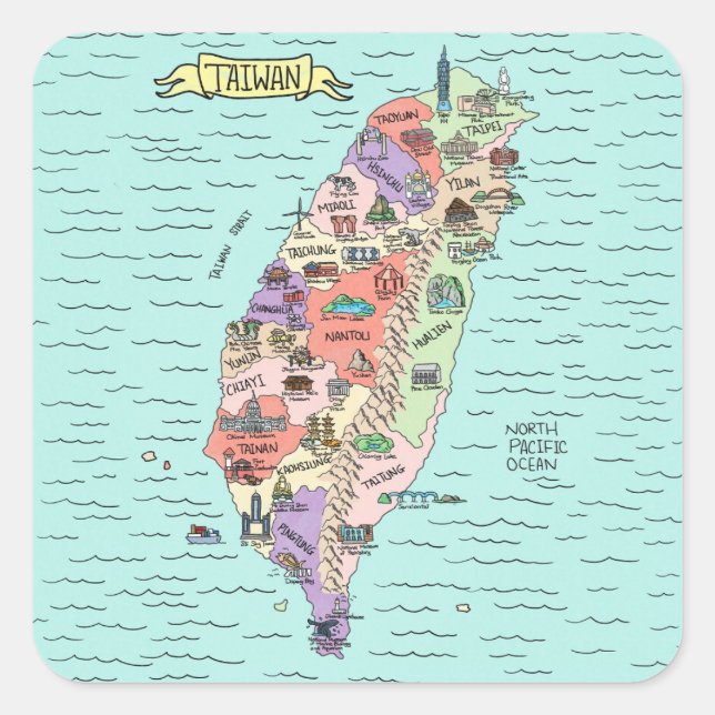 Colourful Taiwan Square Stickers (Front)