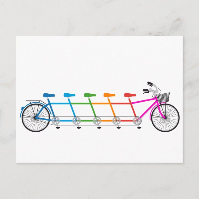 colourful tandem bicycle, team bike postcard (Front)
