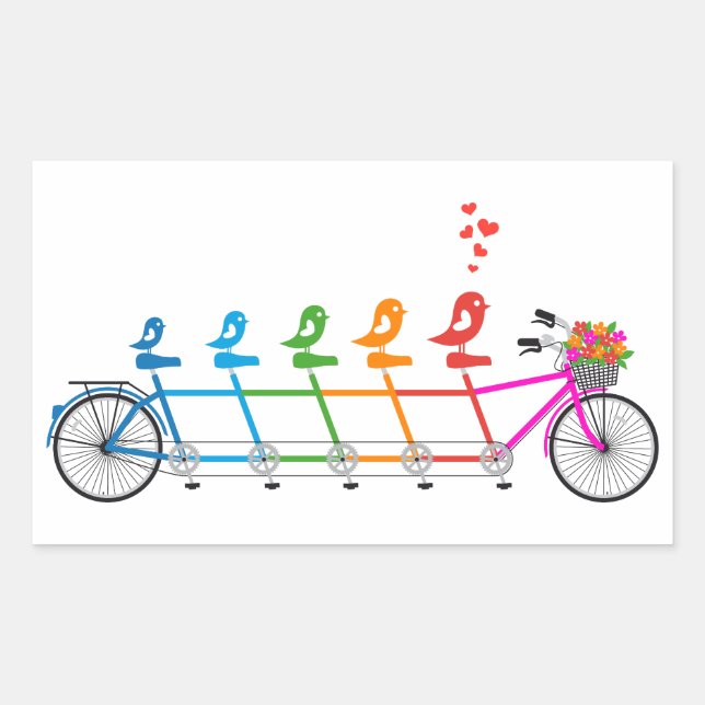 colourful tandem bicycle with cute birds family sticker (Front)