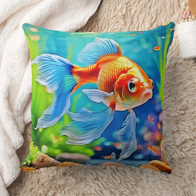 Colourful Tank Goldfish Design Throw Pillow (Blanket)