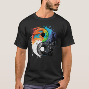 Colourful Taoism Yin Yang Splash on Zen Taijitu Yi T-Shirt