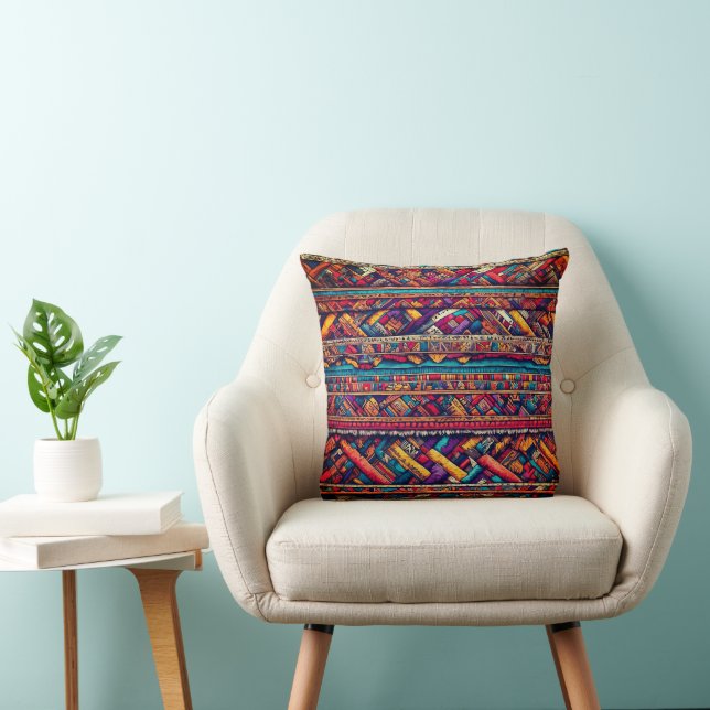  Colourful Tapestry of Patterns Throw Pillow (Chair)