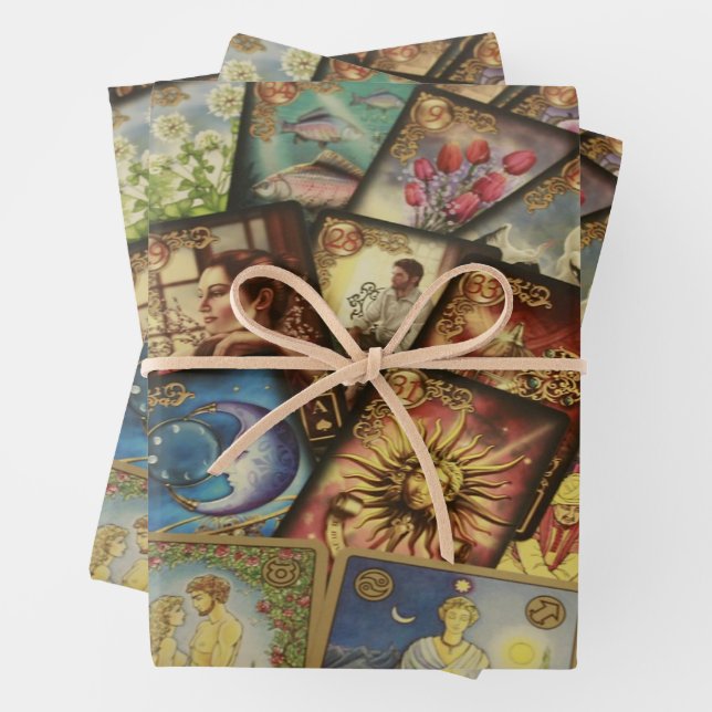 Colourful Tarot Card Deck Spread Illustration  Wrapping Paper Sheet (In situ)