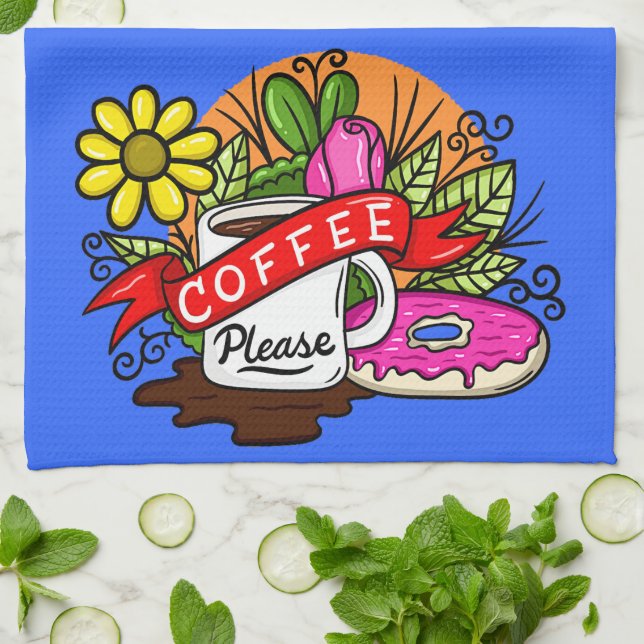 Colourful Tattoo Coffee and Doughnut Kitchen Towel (Folded)