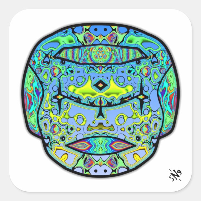 Colourful tattooed skull v2 square sticker (Front)