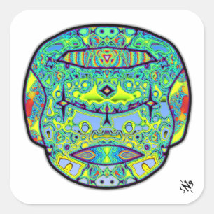 Colourful tattooed skull v3 square sticker