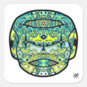Colourful tattooed skull v4 square sticker