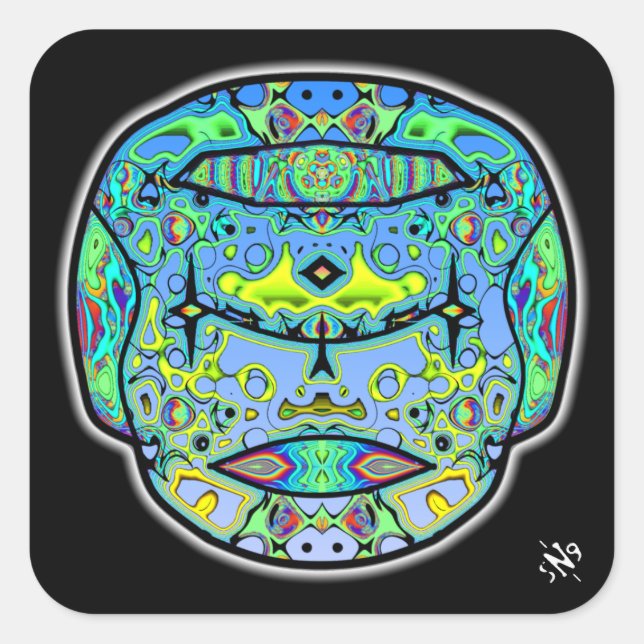 Colourful tattooed skull v5 square sticker (Front)