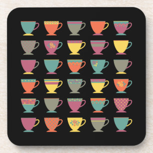 Colourful tea cups, hot drink, winter mugs  coaster