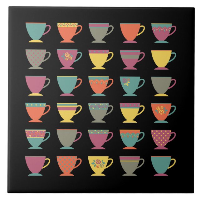 Colourful tea cups, hot drink, winter mugs  tile (Front)