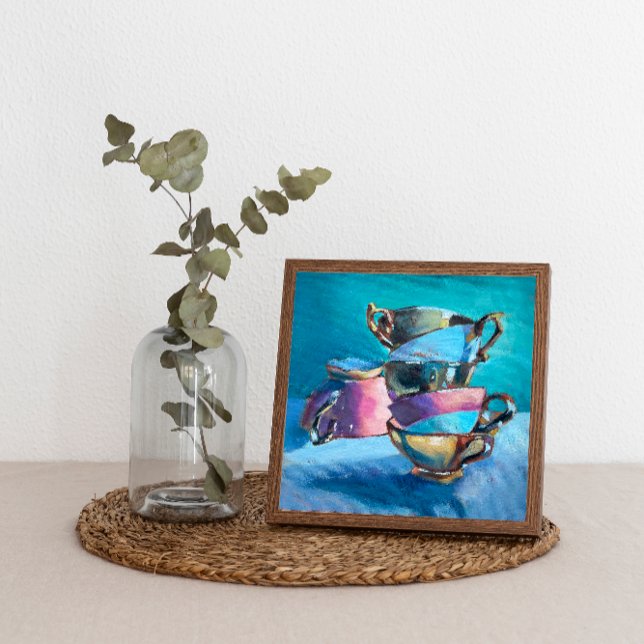 Colourful Tea Cups Oil Painting on Canvas Print (Creator Uploaded)