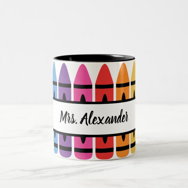 Colourful Teacher Appreciation Crayon Monogram Two-Tone Coffee Mug (Center)