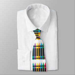 Colourful Teacher Crayon School Pattern Retro Tie