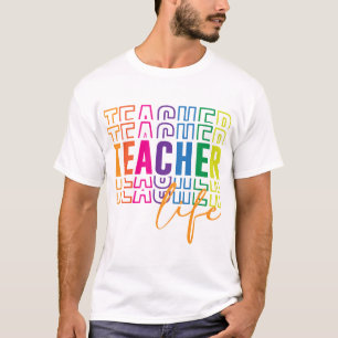 Colourful Teacher Life Rainbow Design T-Shirt