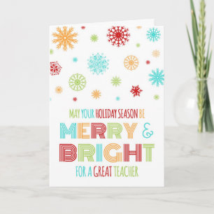 Colourful Teacher Merry & Bright Christmas Card