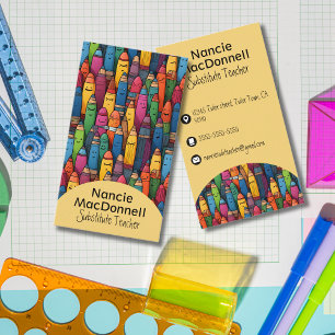 Colourful Teacher Tutoring Crayon Pattern Business Card