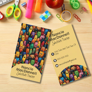 Colourful Teacher Tutoring Pen Pattern Business Card