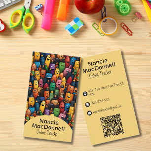 Colourful Teacher Tutoring Pen Pattern QR Code Business Card