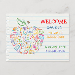 Colourful Teachers Apple Back to School Postcard