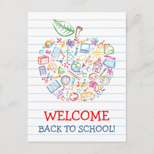 Colourful Teachers Apple Back to School Postcard