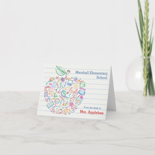 Colourful Teachers Apple Note Card (Front)