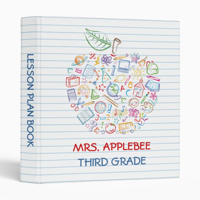Colourful Teachers Apple School Doodles Binder (Front/Spine)