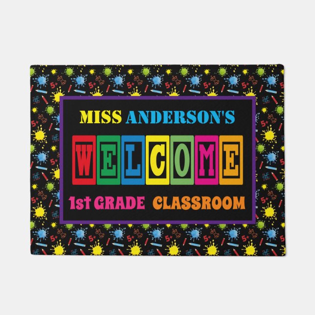 Colourful Teachers Classroom Welcome Doormat (Front)