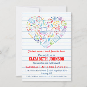 Colourful Teachers Heart Retirement Party Invite